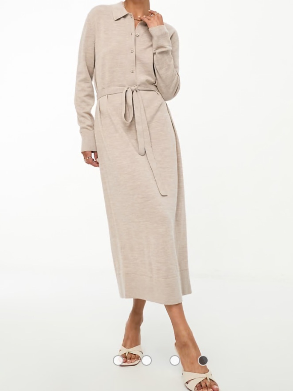 & OTHER STORIES Marino Wool Knitted Belted Midi Sweater Dress Polo size L Taupe